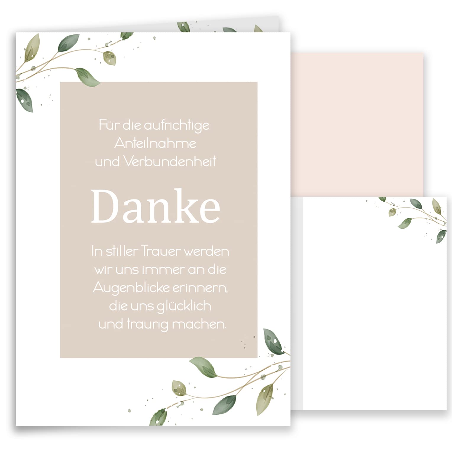 10 Thank You Cards Mourning with Text and Envelope Thank You Card Folding Cards Sympathy Cards Thank You Card Condolence Cards Thank You Funeral Partition Condolence Card Stylish Beige and Leaves