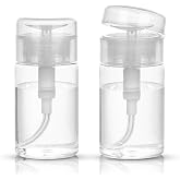 Nail Polish Remover Pump Dispenser, 2 Pack Acetone Safe ABS Bottle with Lockable Flip Cap - 200ml (6.8oz) Empty Push Down Container for Alcohol, Toner &amp; Makeup Remover (Clear, 100ml, 2 Pack)