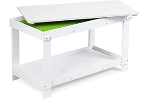 Costzon 2 in 1 Kids Activity Table w/Storage, Patented Building Block Table w/Board for Bricks Crafts Arts Draw, Children Solid Wood Play Table Desk for Preschool Toddler Boy & Girl Gift, White