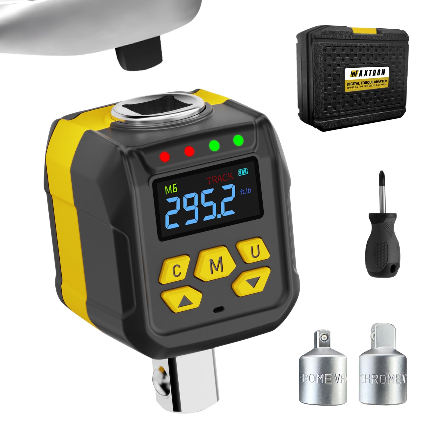 Photo 1 of WAXTRON 1/2" Digital Torque Wrench Adapter, 15-295 Ft-Lb for Heavy-Duty Task, ±2% Certified Accuracy, Buzzer & LED Indicator, 1/4" & 3/8" Wrench Converter Set, Automotive & Truck Maintenance