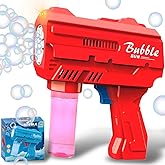 Kids Bubble Gun, Bubble Blaster with Refill Solution, Automatic Bubble Maker Blower & LED Light, Bubble Machine Guns for Toddlers Age 3-8, Outdoor Toys，Birthday Gifts，Easter, Wedding, Party (Red)