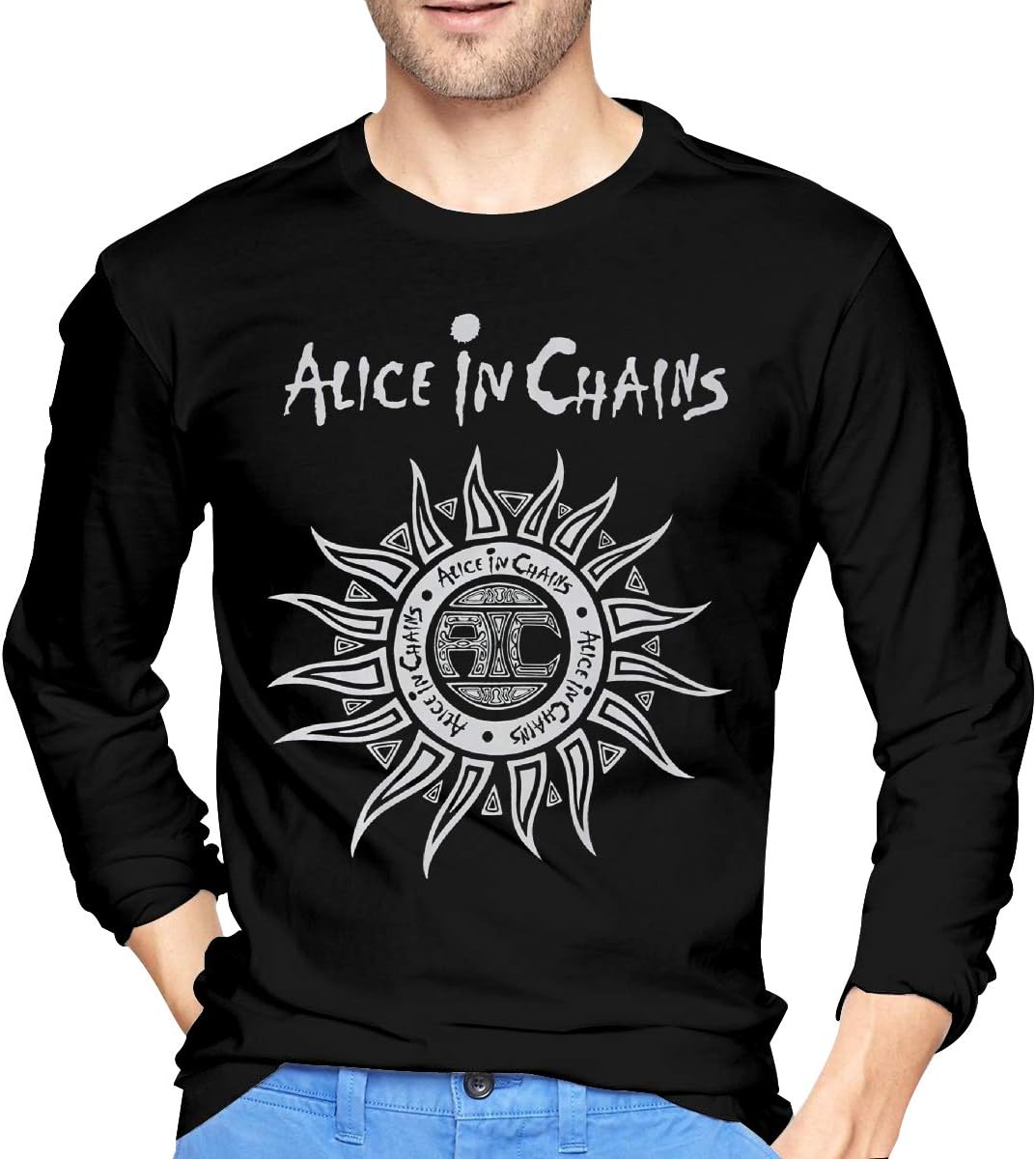 JAY QUINN Mens Cool Alice in Chains Long Sleeve Tees Black