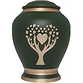 Green Cremation Urn with Tree of Life by Liliane Memorials - Urns for Human Ashes Remains - Brass - Suitable for Funeral Cemetery Burial or Niche - Large Size for Adults up to 200 lbs - Love Tree