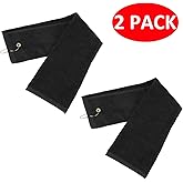 Yuyeran 2 Pack Golf Fold Towel with Metal Carabiner Clip Sports Hiking Black 12inch x 16inch