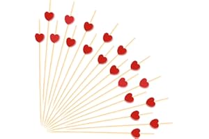 CRAFTERLIFE 100pcs Red Heart Cocktail Picks 4.7" Long Fruit Sticks Food Toothpicks Sandwich Appetizer Charcuterie Skewers, Handmade of Bamboo Wood, for Birthday, Wedding, Valentines Day Decoration Party Supplies