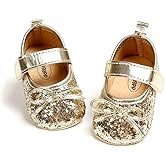 Meckior Infant Baby Girls Soft Sole Bowknot Princess Wedding Dress Mary Jane Flats Prewalker Newborn Light Baby Sneaker Shoes