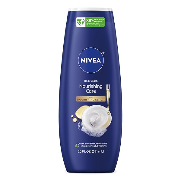 NIVEA NOURISHING CARE BODY WASH WITH NOURISHING SERUM, MOISTURIZING BODY WASH FOR WOMEN, ENRICHED WITH PROVITAMIN B5 AND VITAMIN E, 20 FL OZ BOTTLE