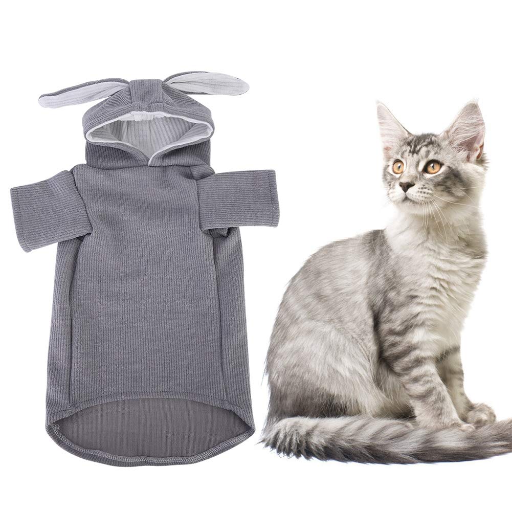 Cat Costumes, Rabbit Ear Shape Clothes Winter Warm Coats Hooded Design for Cats and Small Dogs(S-Gray)