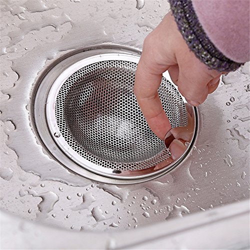 Stainless Steel Filter Screen, TiTCool Kitchen Water Sink Strainer Cover Floor Drain Plug Bath Hair Catcher Drain Plug (Silver, S)