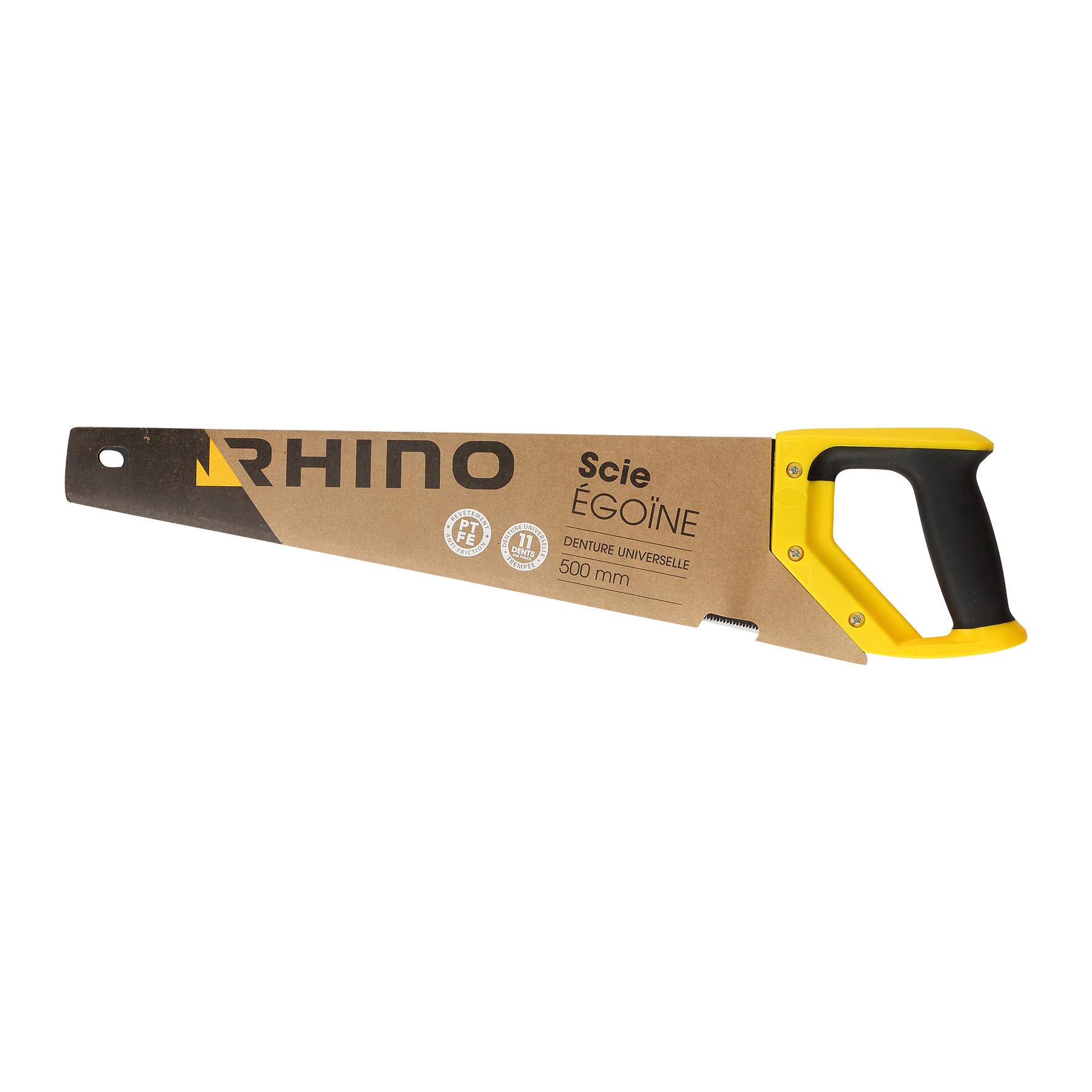 RHINO - Hand Saw for Wood Cutting, PTFE Coated Anti-Friction-Universal Teeth Tempered 11 Teeth/Inch-Length, 500 mm