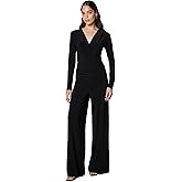 Norma Kamali Women's V Neck Longsleeve Shirred Waist Jumpsuit