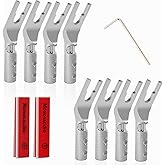 Monosaudio Speaker Spade Connector Pure Copper 45 Degree Screw Locking Y Spade Plug Connector No-Welding Corrosion-Resistant with 8 Heat Shrink Tubes For 6Awg to 15Awg DIY Speaker Wire（Rhodium Plated）