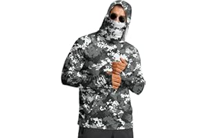 Rseomihvy Men's Sun Protection Hoodie Shirt with Mask Long Sleeve Camo Quick Dry UV Rash Guard Fishing Swimming Surfing Tops