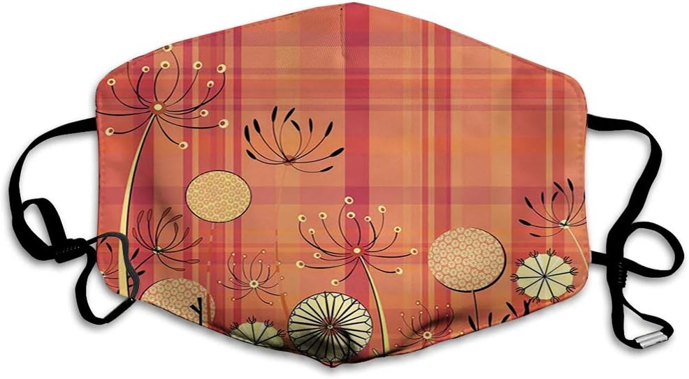 Comfortable Printed mask, Generic Umbellifer Flowers Blooms and Traditional Tartan Pattern Illustration,Windproof Facial decorations for man and woman