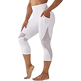 ONGASOFT High Waisted Yoga Pants for Women Running Workout Mesh Leggings Side Pockets Squat Proof Tummy Control