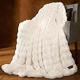 SpottedCozy Luxury Double-Sided Faux Fur Throw Blanket for Couch 50"x60", Cozy Fluffy Plush Bubble Fleece Warm and Ultra Soft Thick Blanket for Sofa Bed Living Room Home Decor, Cream White