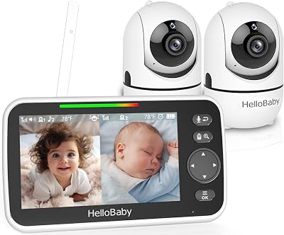 HelloBaby No Wifi Baby Monitor 2 Cameras 5" Split Screen Night Vision