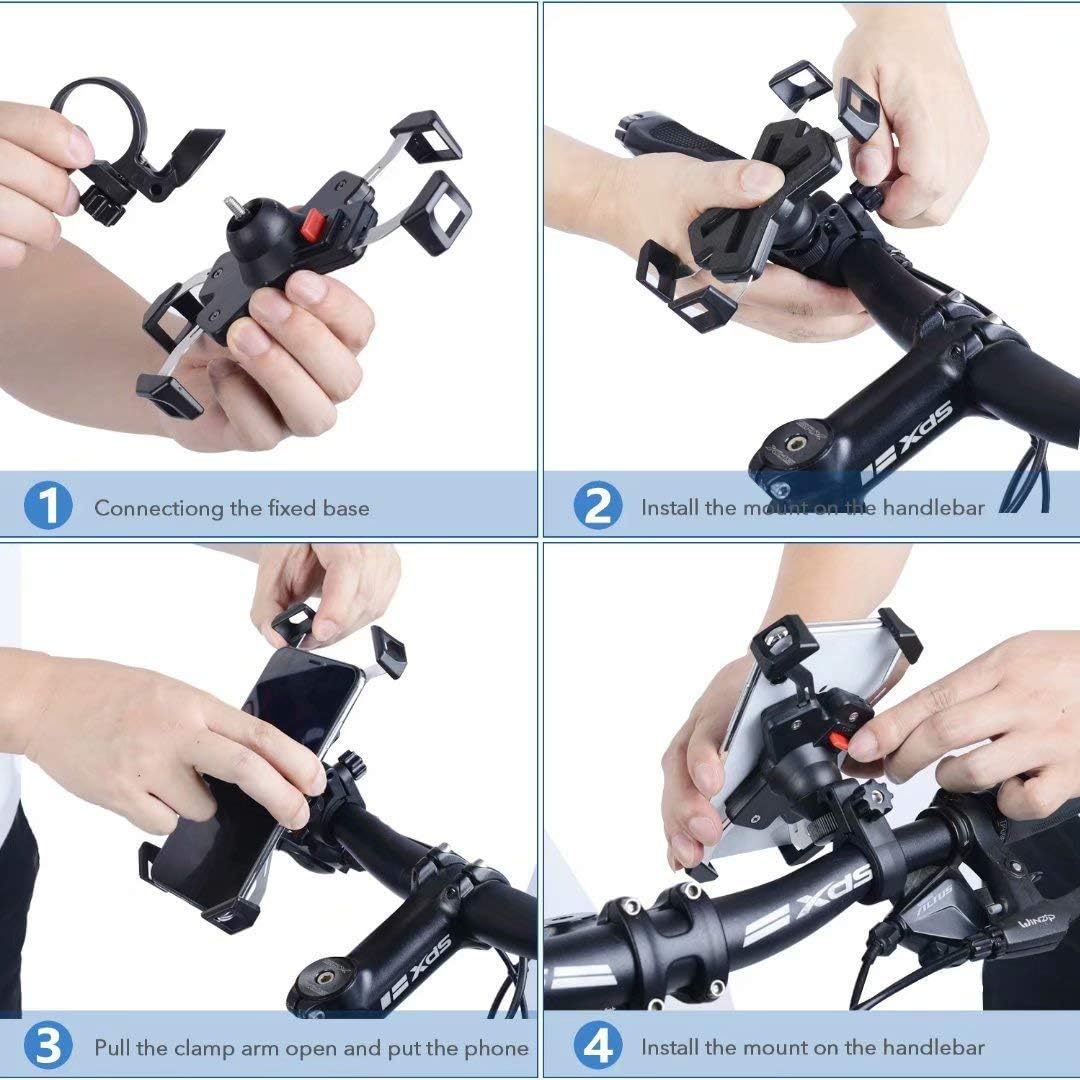 Aikzik Bike Phone Mount for Motorcycle, Stainless Steel Clamp Arms Bicycle Phone Holder Fits Phone Xs Max XR X 8 7 6 Plus, Samsung S10 9 8, Galaxy S9 8 7, Google Pixel, GPS Other Devices from 4" to 7": Electronics