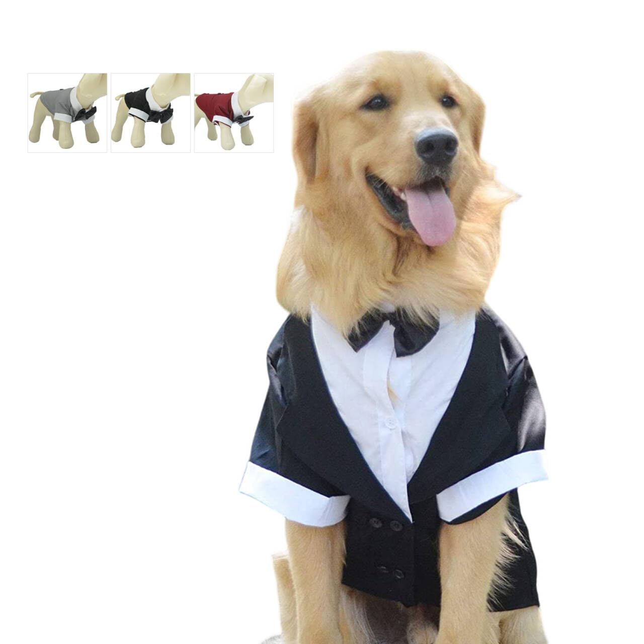 Lovelonglong Pet Costume Dog Suit Formal Tuxedo with Black Bow Tie for Medium Dogs Husky Clothing Black L-M