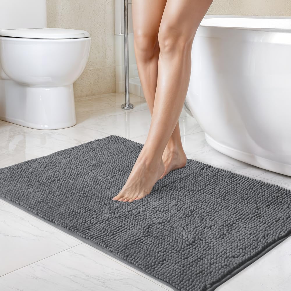 Emma Barclay Noodle Soft Touch Non-Slip Bathroom Rug in Graphite - Bath Mat 45x75cm