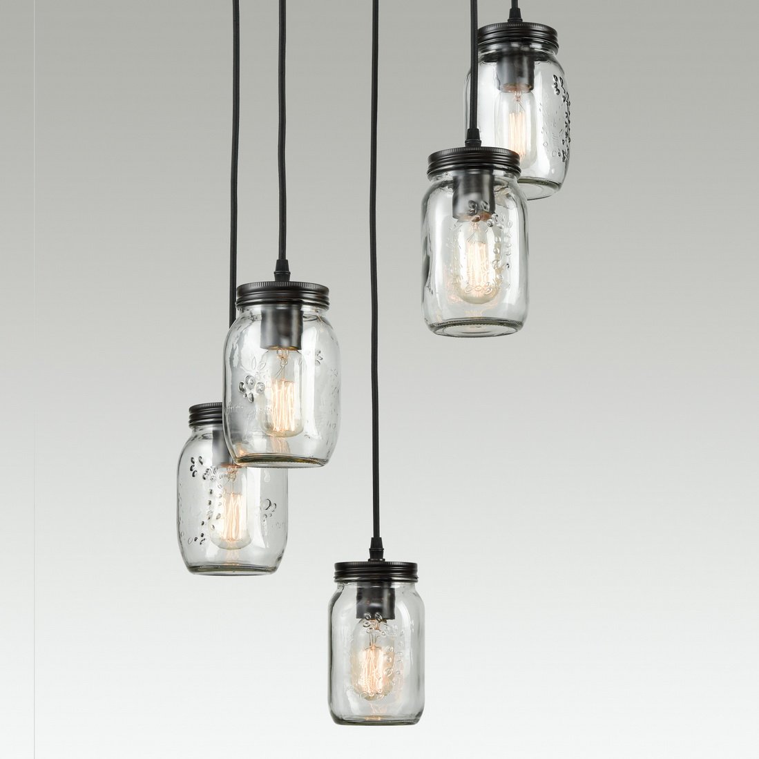 EUL Mason Jar Kitchen Island Lighting 5Light Glass Jar Chandelier