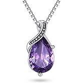 DOTOUJOUR 12x8MM Genuine Amethyst Drop Necklace for Women 925 Sterling Silver Natural Amethyst Teardrop Pendant Necklace Jewelry Gift for Her Wife Mom