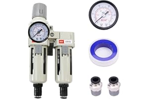 RIH Air Dryer System - 3/8”NPT Auto Drain Double Air Filters-5 Micron Particulate Filter& Air Pressure Regulator - Gauge(0-150 psi), Auto Drain, Poly Bowl,Bracket - 3 in 1 Two Unit AC3011-03D