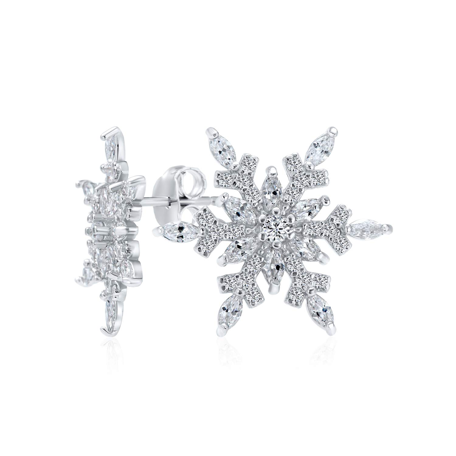 Holiday Party Flower Christmas Frozen Winter AAA Cubic Zirconia Encrusted CZ Large Snowflake Stud Earrings for Women Teen .925 Sterling Silver