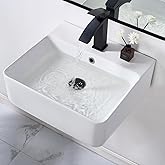 NOHALIPY 18.1 x 16.5 inch Modern White Rectangle Wall Mounted Bathroom Sink, Mini Floating Bathroom Vessel Sinks, Small Porce