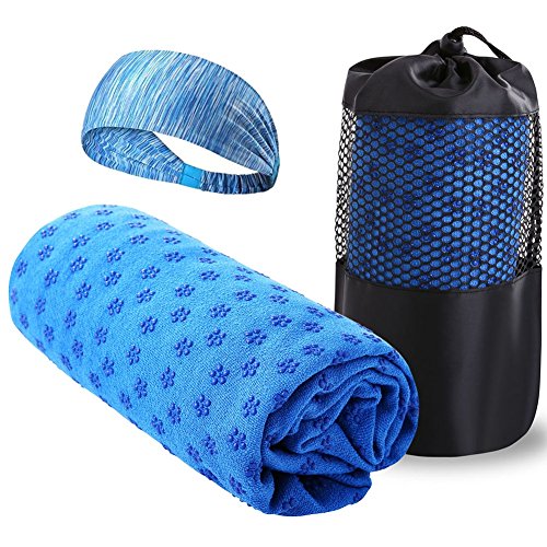 Zuozee Hot Yoga Towel Non Slip,Sport Towel Absorbent,Travel Towel Microfiber,Goyoga Yoga Mat Cover for Workout Exercise Fitness Pilates Picnic Leisure,Free Headband & Mesh Bag Included