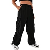OYOANGLE Women's Plus Size Elastic High Waist Flap Pocket Cargo Pants Streetwear Loose Baggy Trousers with Pocket