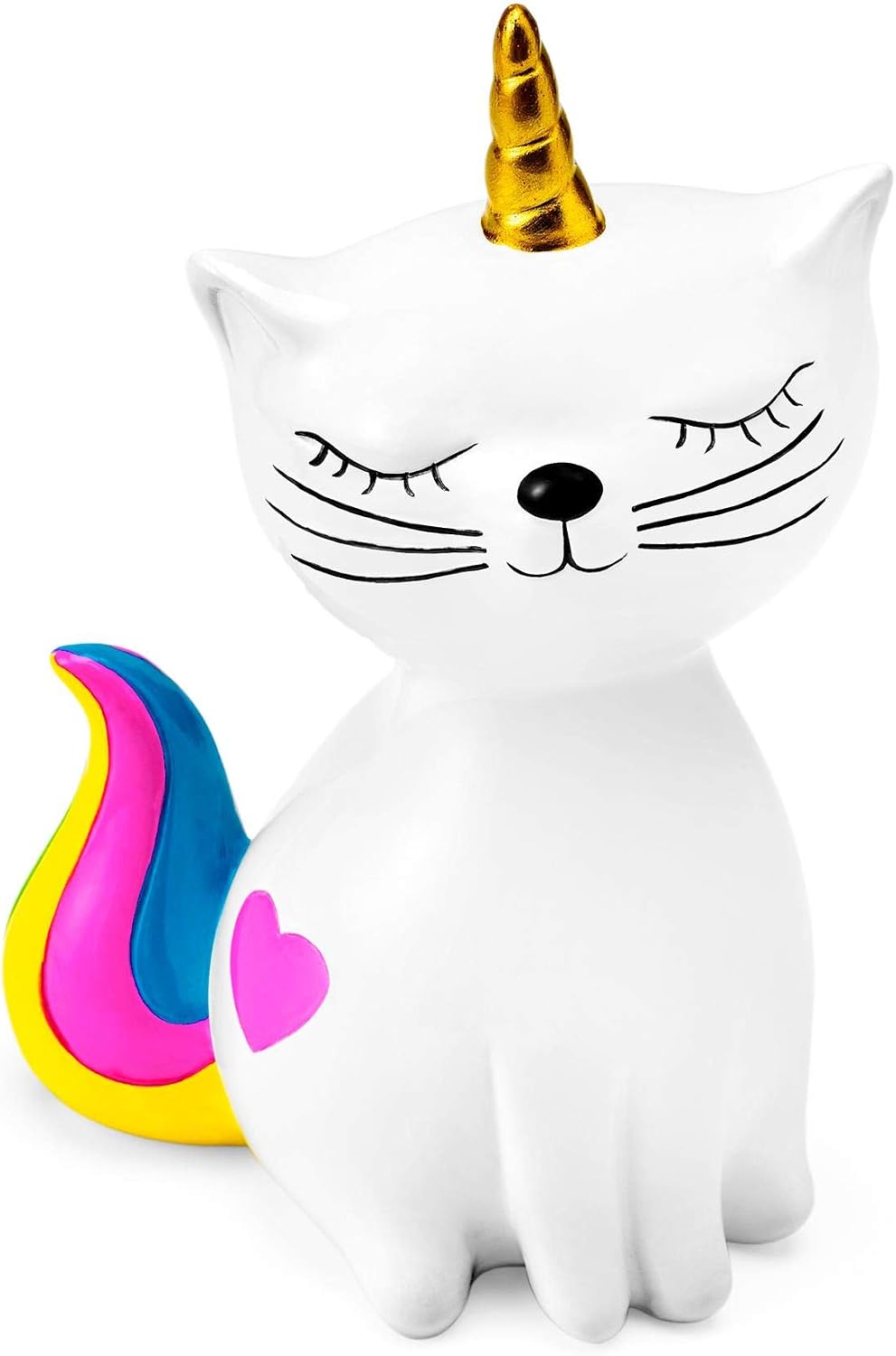 Mousehouse Gifts - White Kitten-Unicorn Piggy Bank with Multi-Coloured Tail, Kittycorn Money Bank for Children