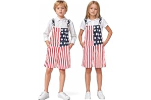 GHGNFG Kids 4th of July Outfit Boy American Flag Overall Girl Stretch Denim Jumpsuit USA Shorts Jumpsuit