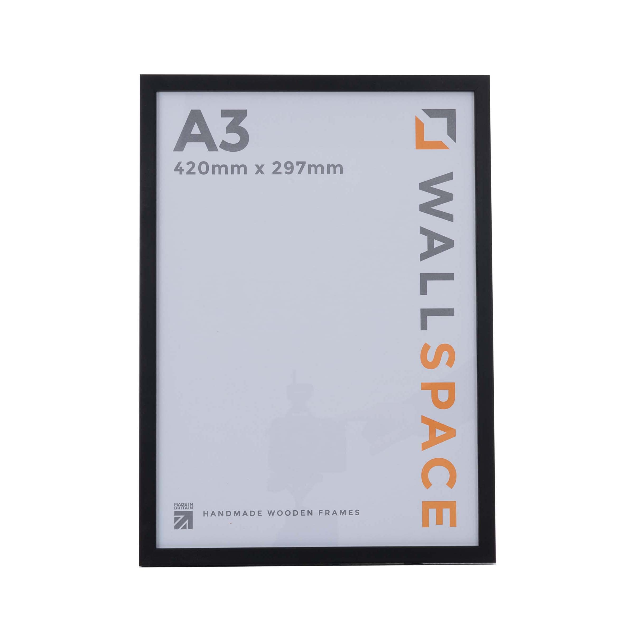 Wall Space A3 Thin Black Picture Frame | Black A3 Photo Frame | 420x297mm | 420 x 297mm | 42.0x29.7cm | Solid Wood Wooden with Real Glass | Handmade in UK | Poster Print