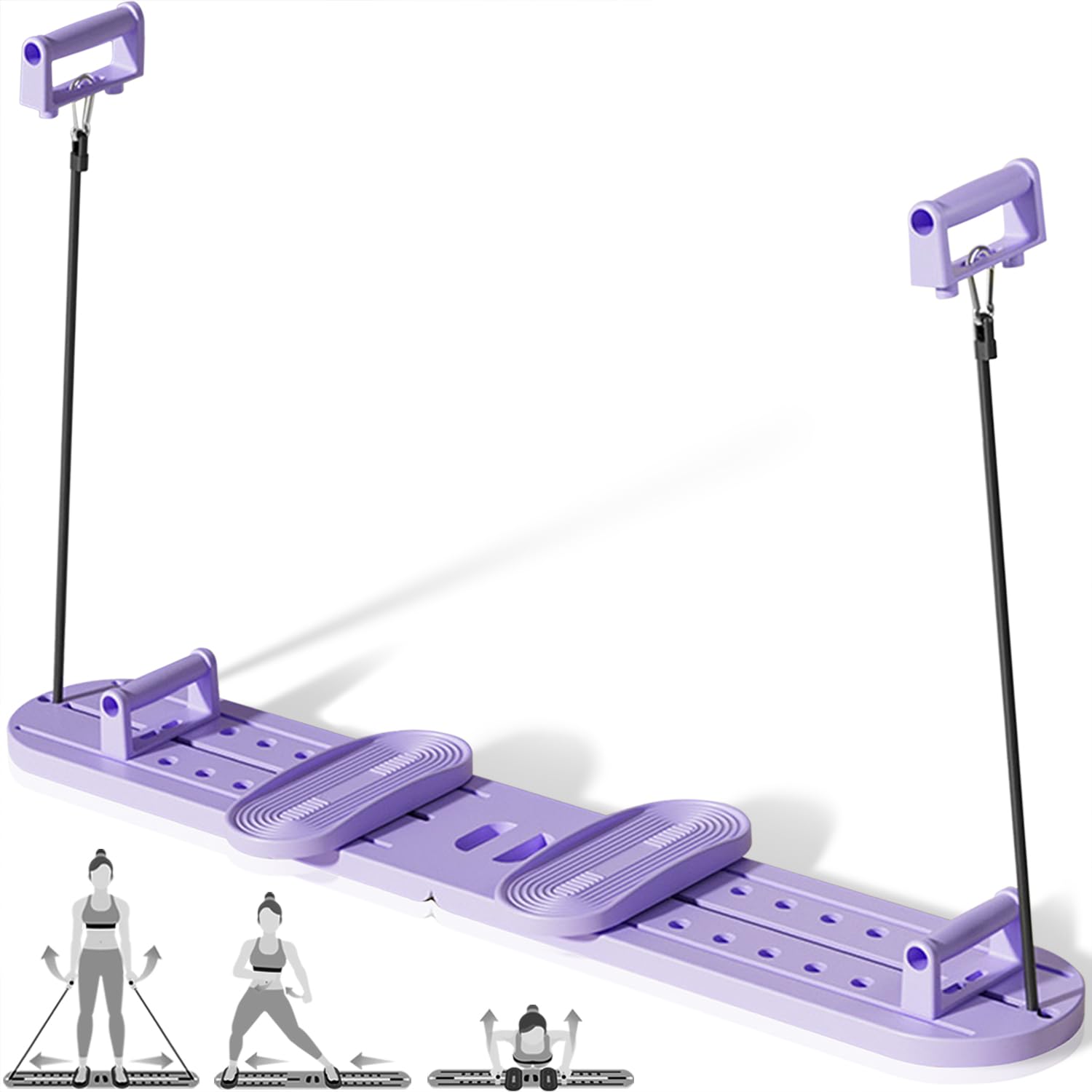 Photo 1 of Multifunctional fitness board Portable push up bar Exercise slide machine Resistance band combination gym for man and women Foldable Pilates Board Home Legs Pelvic Floor Muscle Trainer (Purple)