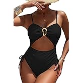 Viottiset Women's Cut Out Drawstring One Piece Swimsuit Cheeky High Cut Bathing Suit