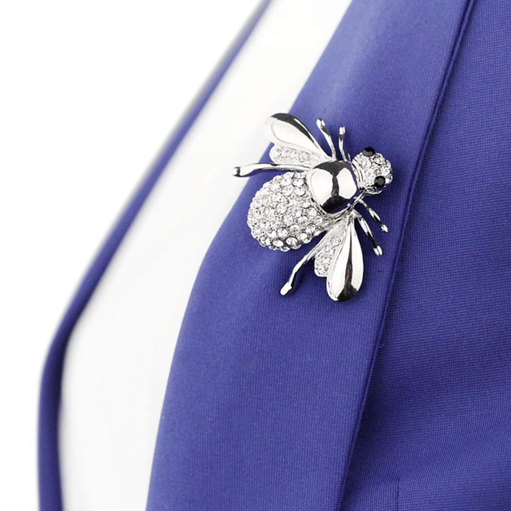 Yienate Fashion Beetle Crystal Brooch bee Rhinestone Breastpin Collar Pin Retro Breastpin Clothes Pin Jewelry Gifts for Men and Women (Silver)