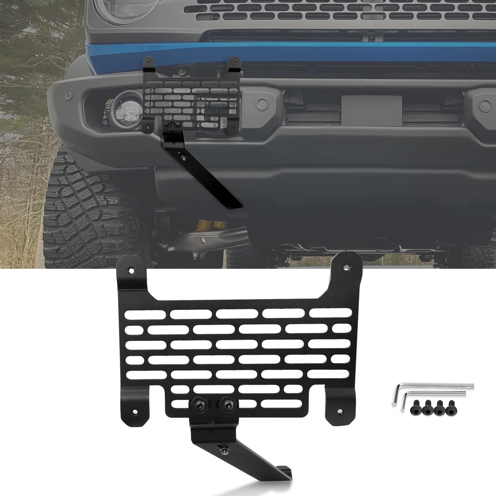 Photo 1 of Klutchtech 2021-2024 Bronco License Plate Holder, Front Frame Mount for Capable Steel Bumper - Compatible with Bronco Accessories 2024-2021 6th Gen.