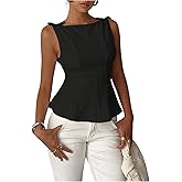 winkbay Women's Elegant Bow Peplum Tops Summer Boat Neck Sleeveless Dressy Casual Work Tank Top