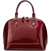 Patent Leather Dome Satchel Purse Zip-around Handbag Multi-Pocket Shoulder Bag Shiny Large Top-handle Shell Bag