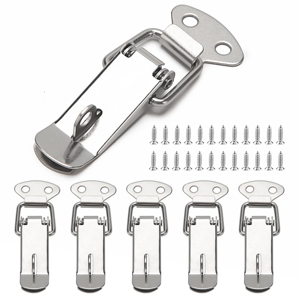 YIXISI 6 Sets Spring Loaded Toggle Catch Latch with Lock Hole, 72mm Hasp Toggle Clamp Clips, Duck Billed Buckles for Cabinet Drawer Case Box Toolbox, with 24 M4x16 Screws