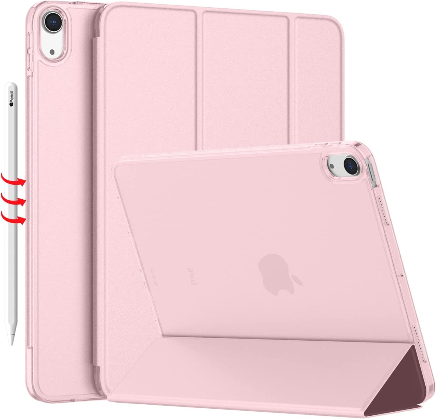 Case Compatible with iPad Mini 6 Case (8.3-Inch,2021 Model) with Pencil Hoder, iPad Mini 6 Case Slim Cover with Translucent Frosted Hard Back, Pink