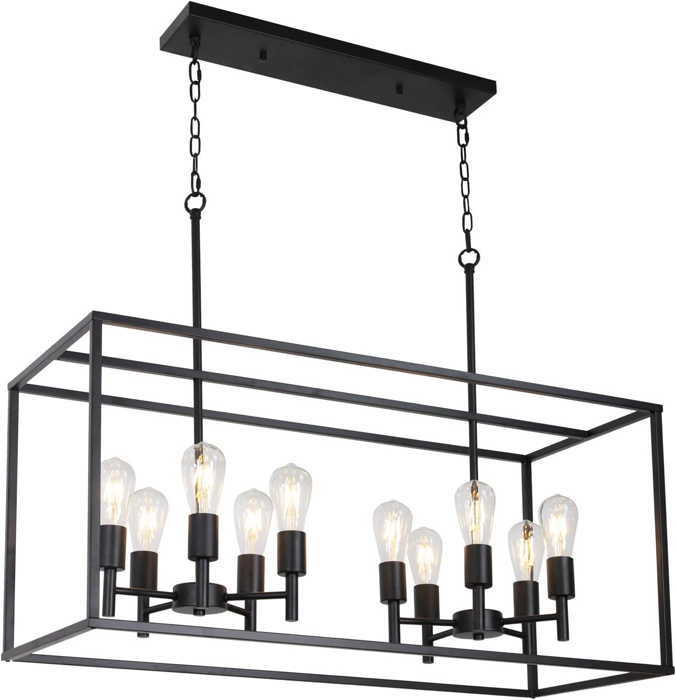 VINLUZ 10 Lights Kitchen Island Pendant Lighting Black Farmhouse Industrial Chandelier for Kitchen Dining Room Bar