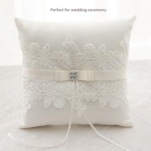 Romantic Handmade Wedding Ring Pillow Cushion Bearer Embroider
