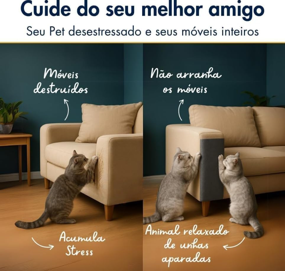 Tapete Arranhador Autoadesivo Premium para Gatos 60x100cm Carpete Resistente Cortável Protetor de Sofá Parede Cama Evita Arranhões Fácil de Aplicar (Preto)