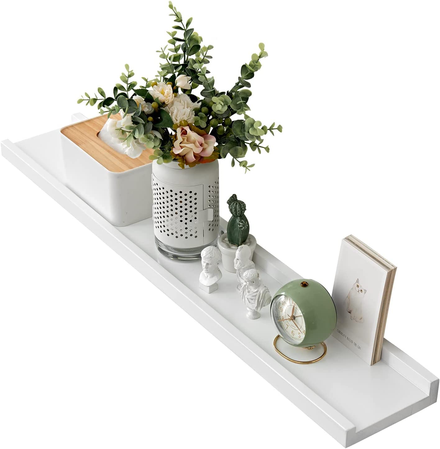 Gieanoo Floating Shelf White, 90cm Oak Wood Picture Ledge Wall mounted Display Rack Spice Rack Decorative Wall Shelf Radiator Shelf Easy to Install for Bedroom, Kitchen, Living Room, Hallway — image 1