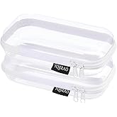 YQBRAO Set of 2 - Hard Sided Clear Zipper Case for Storage - Professional-Grade Plastic Hard Shell Zippered Organizers, Cosmetic Bag, Snack Bins