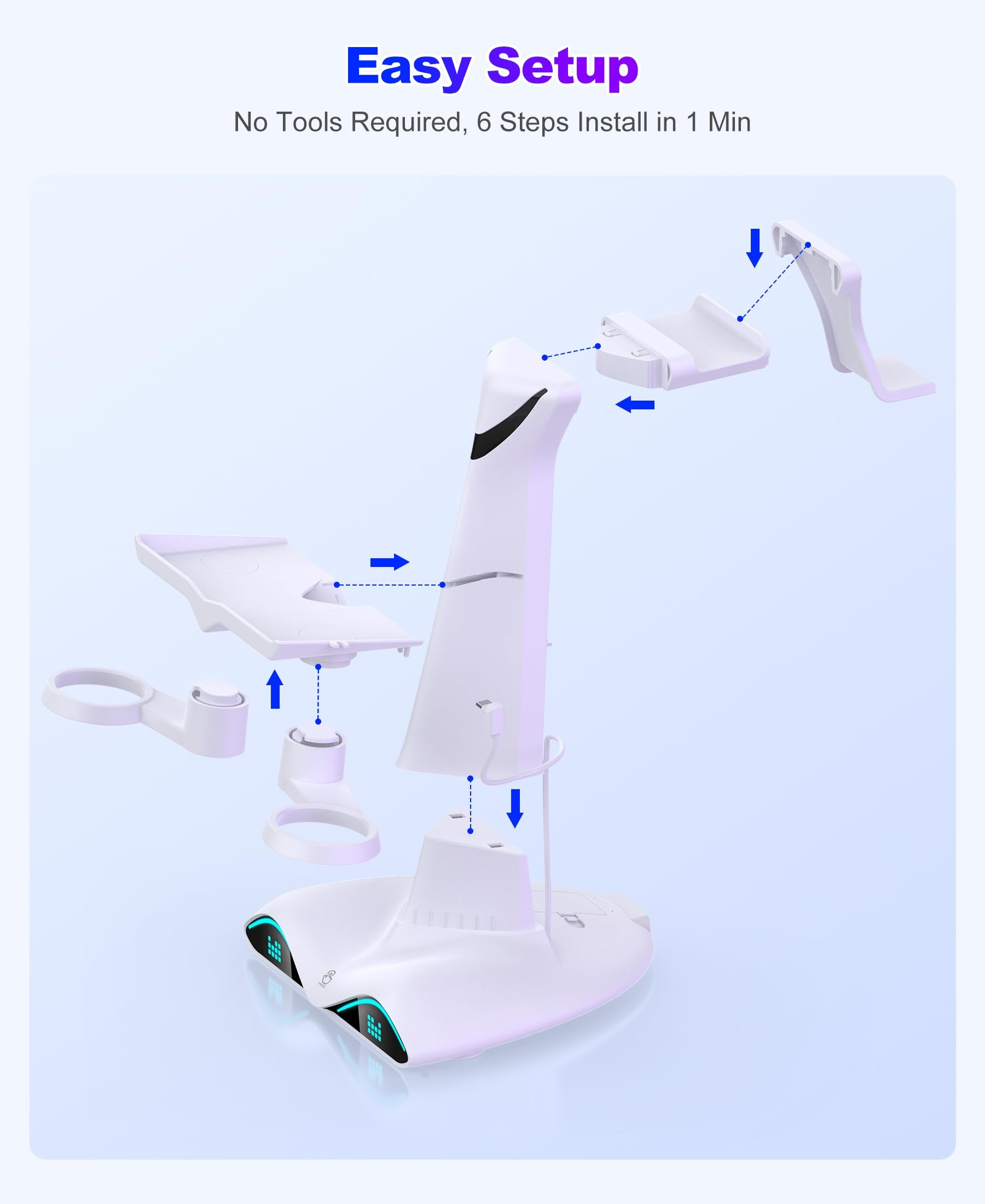 Kawaye Fast Charging Dock for Oculus Quest 2/3/Quest 3S Accessories, VR Headset Vertical Charging Station with Dynamic Color Light, 4 Pack Rechargeable Batteries,15W Adapter