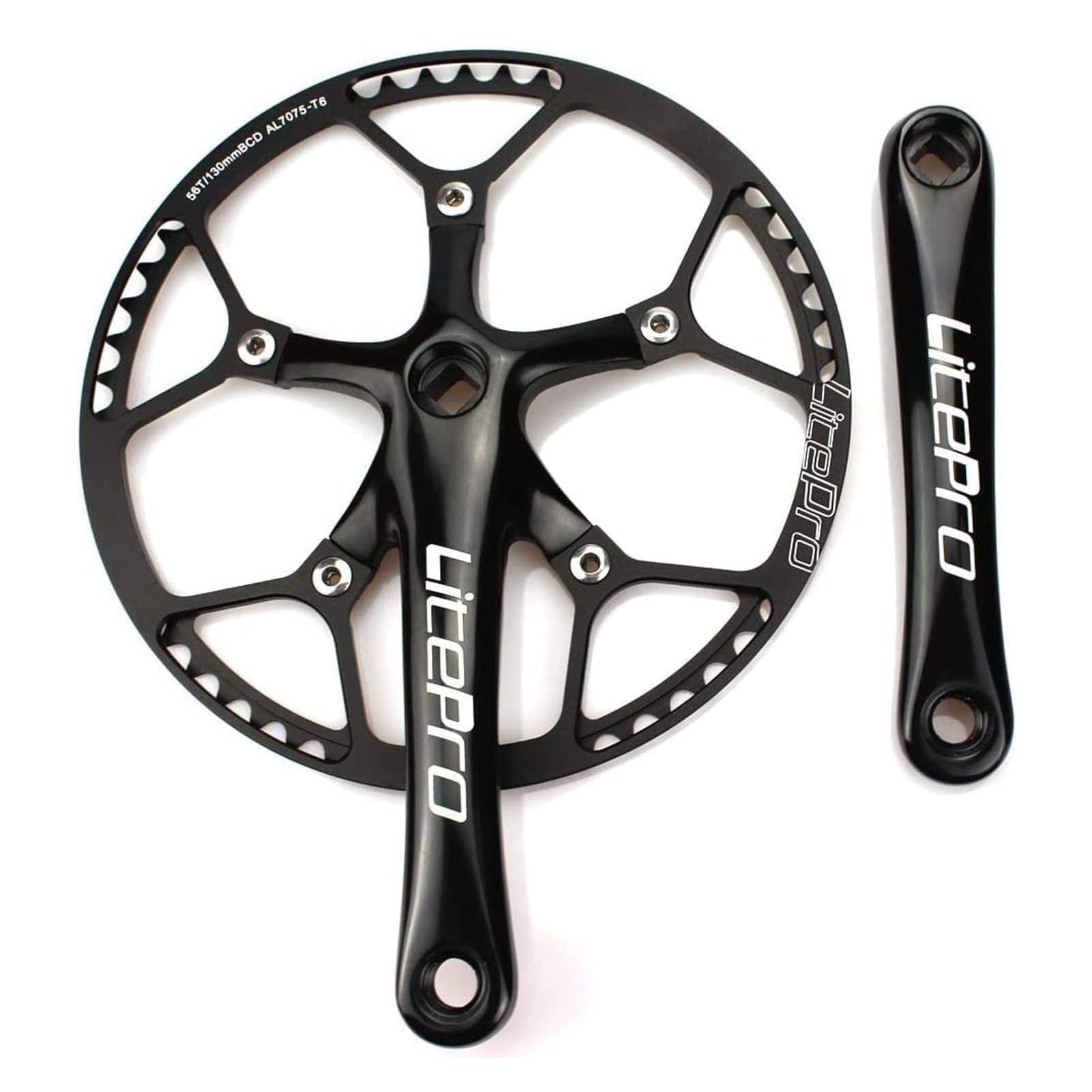 BESNIN Singlespeed Crankset, 170mm Square Taper Chainset, 130 BCD Single Chainring 53T 56T 58T for Fixie & Folding Bikes (56T)