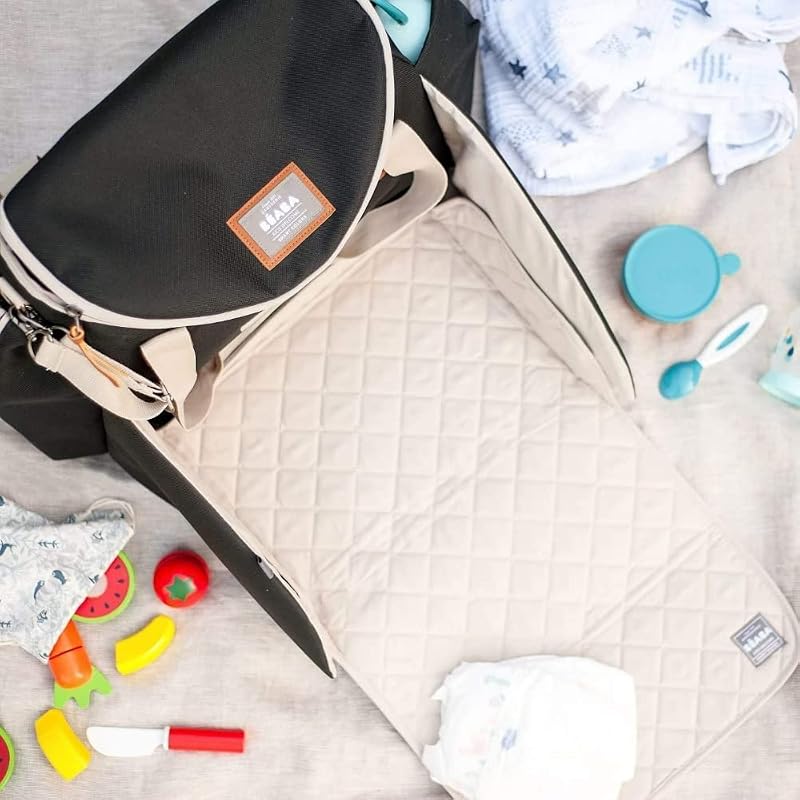 - Wickeltasche Sydney II - Modulierbar, großes Fassungsvermögen - Große Cocoon-Wickelfläche - Isolierfach für Babynahrung, Befestigungssystem für Kinderwagen, Tragegriffe - Schwarz